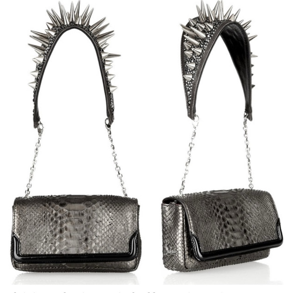 Christian Louboutin Artemis Studded Python Shoulder Bag - Picture 13 of 14